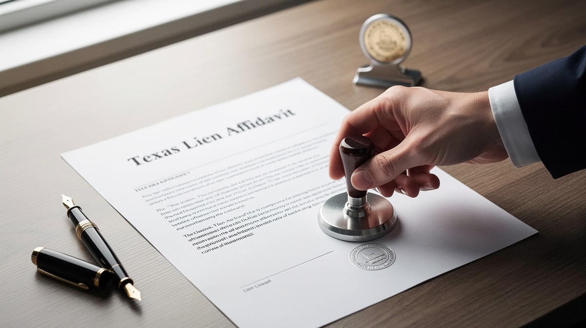 Texas lien affidavit document being notarized