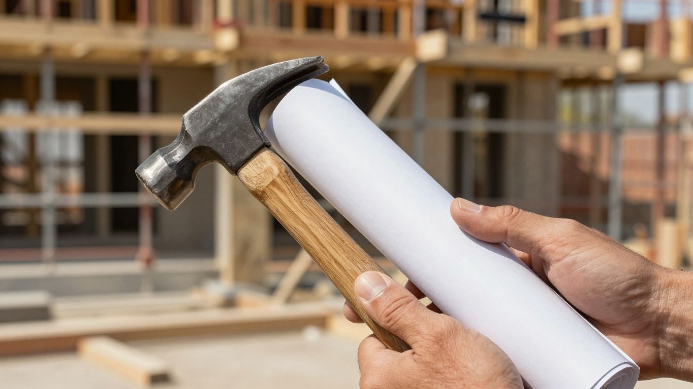 Martillo y documento de gravamen en una obra.