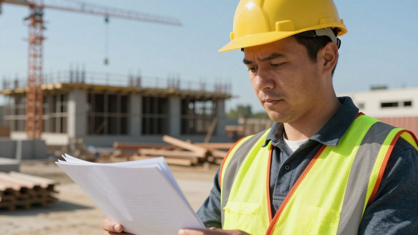 Contratista con un documento de notificación de derecho de retención en la obra.