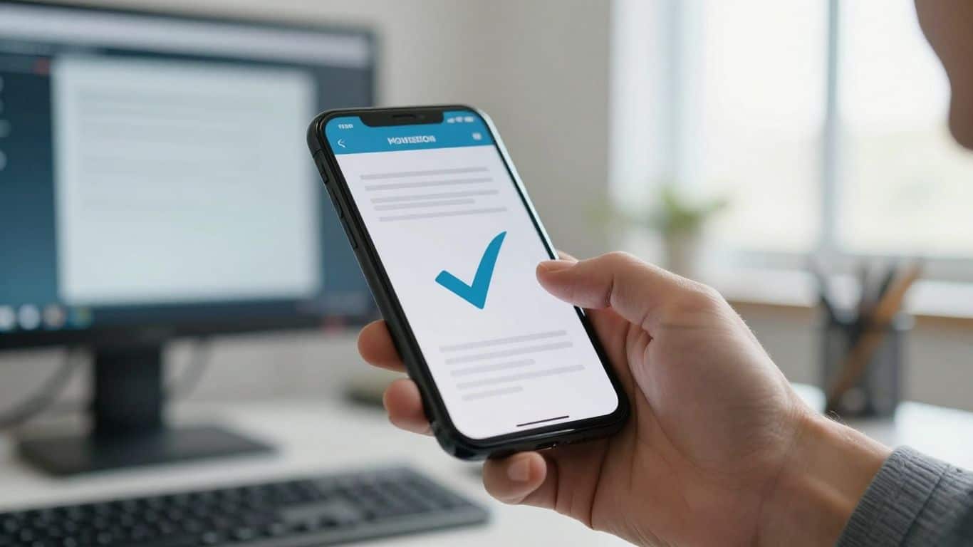 Smartphone showing a mechanic's lien document with a checkmark.