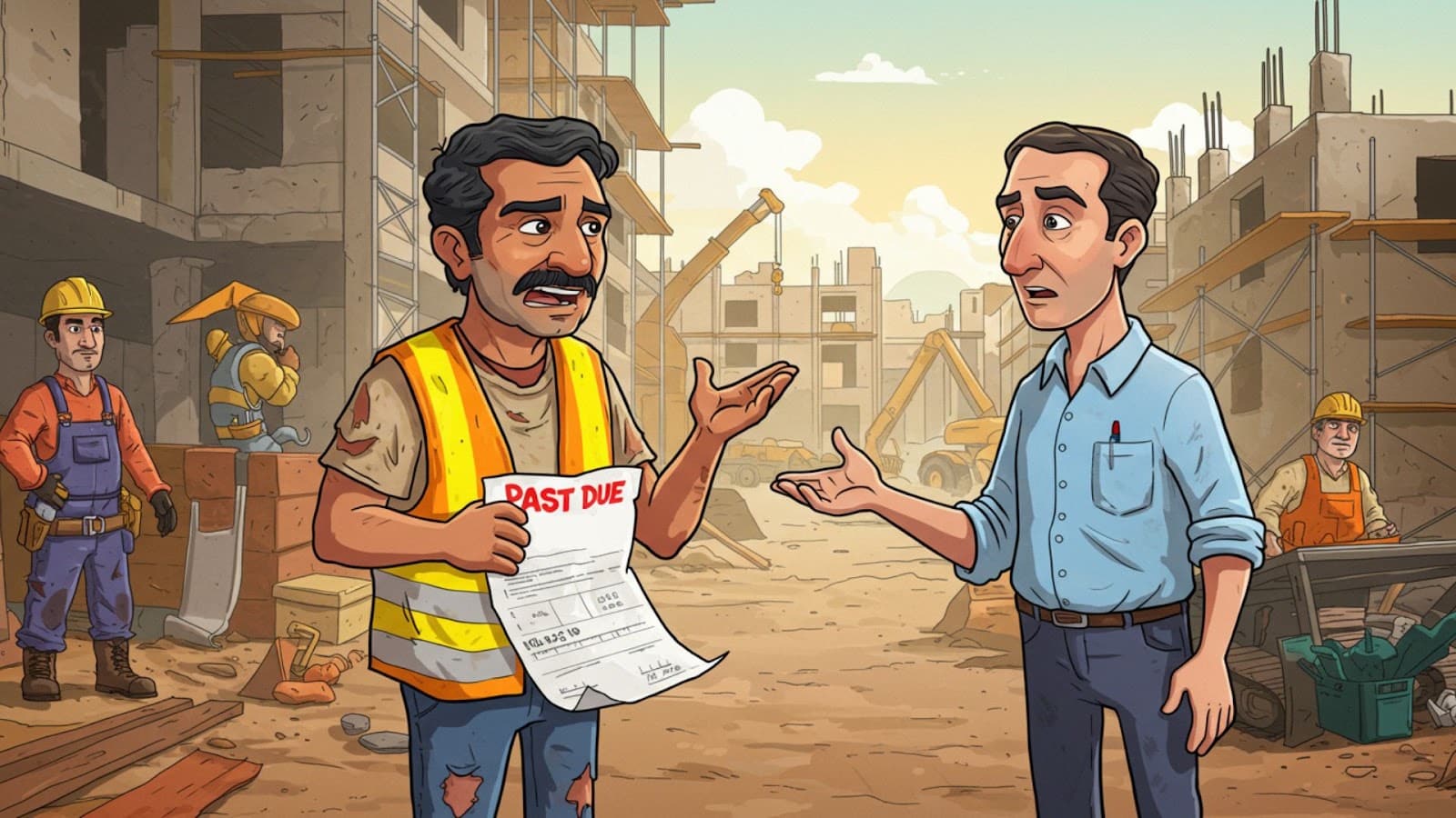 Subcontractor Dispute Over Payment Subcontratista que no cobra por su trabajo discute con el contratista general sobre pagos atrasados.